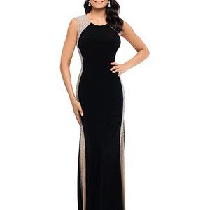 XSCAPE Black and Gold Beaded Gown Womens 6